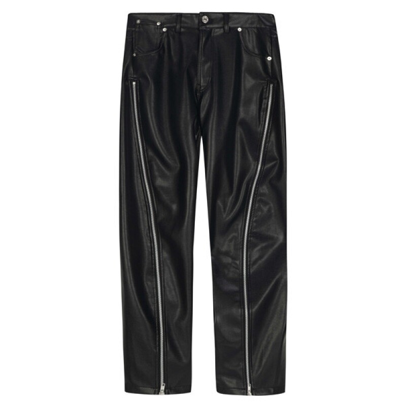CURVED ZIPPER LEATHER PANTS (FOR UNISEX)